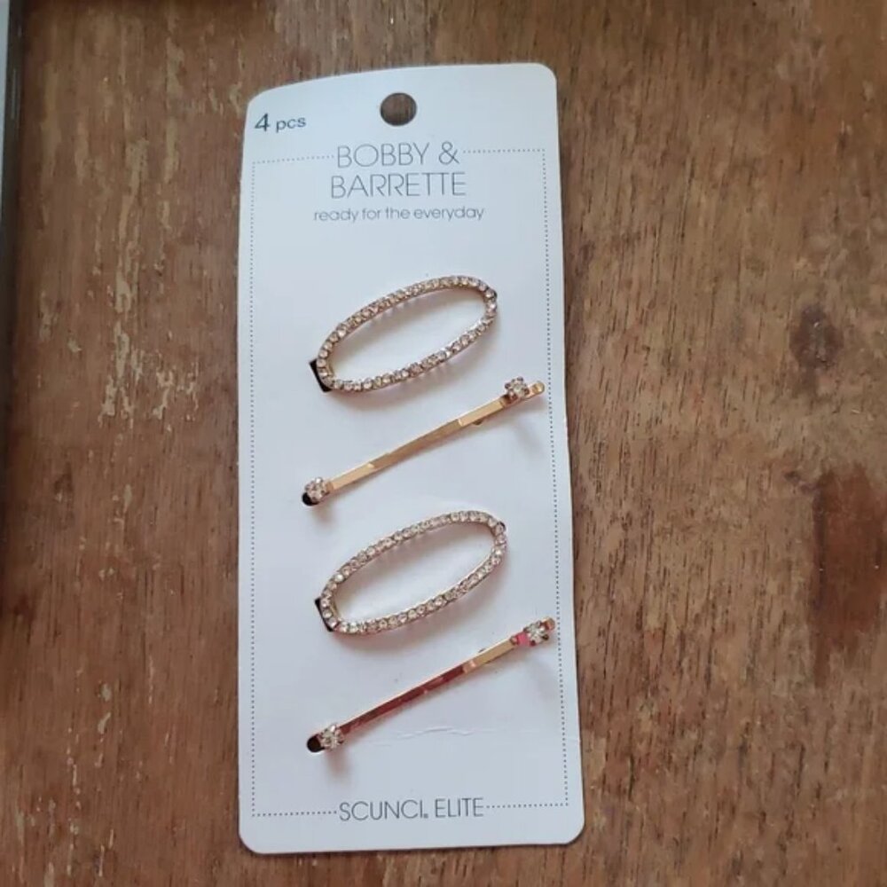 5 pcs Scunci bobby & barrette 4 pk rose gold plus pretty fashion necklace